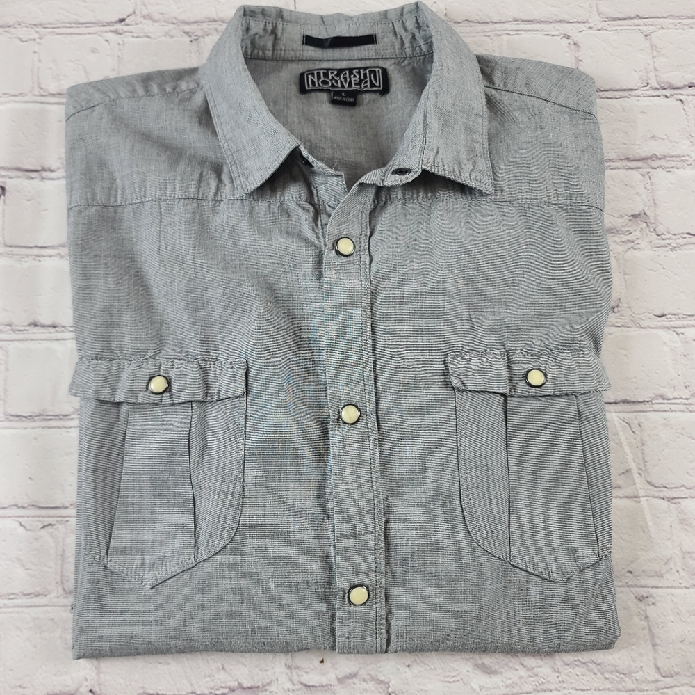 Trash Nouveau Men's Large Modern Western Pearl Snap Shirt Grey